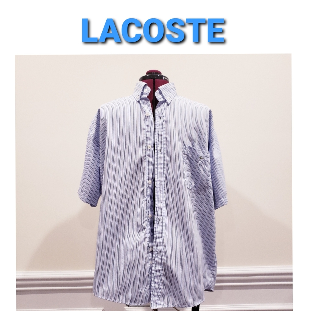 LACOSTE Striped Men's Short Sleeve Button-Up Shirt